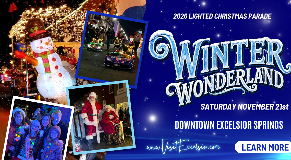 2026 Lighted Christmas Parade featuring the Winter Wonderland theme, Saturday, November 21, in Downtown Excelsior Springs.