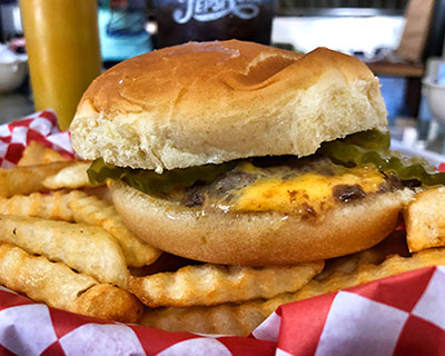 Ray's Lunch cheeseburger and fries
