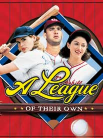 Poster for A League of Their Own featuring women baseball players for Movies on the Lawn in Downtown Excelsior Springs.